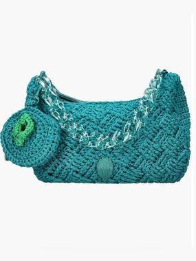 Kurt Geiger Teal Crochet Shoulder Bag with Clear Chain Strap